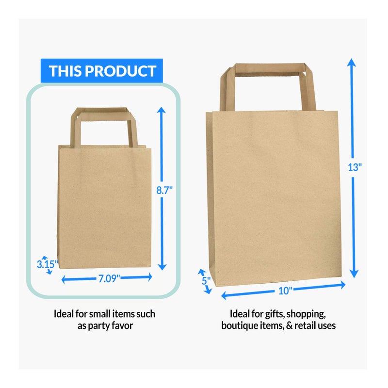 Reli. 100 Pack | 7"x3.15"x8" | Small Brown Paper Bags w/Handles | Kraft Paper Shopping, Brown Kraft Bag for Retail, Merchandise, To Go, Parties - Image 4